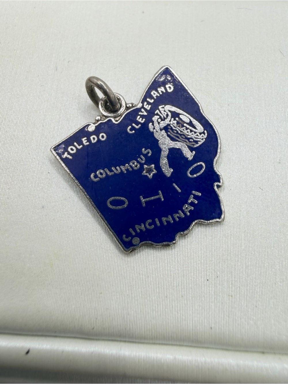 VTG Sterling Silver stamped Ohio Buckeye State Blue Enamel Charm/Pendant!